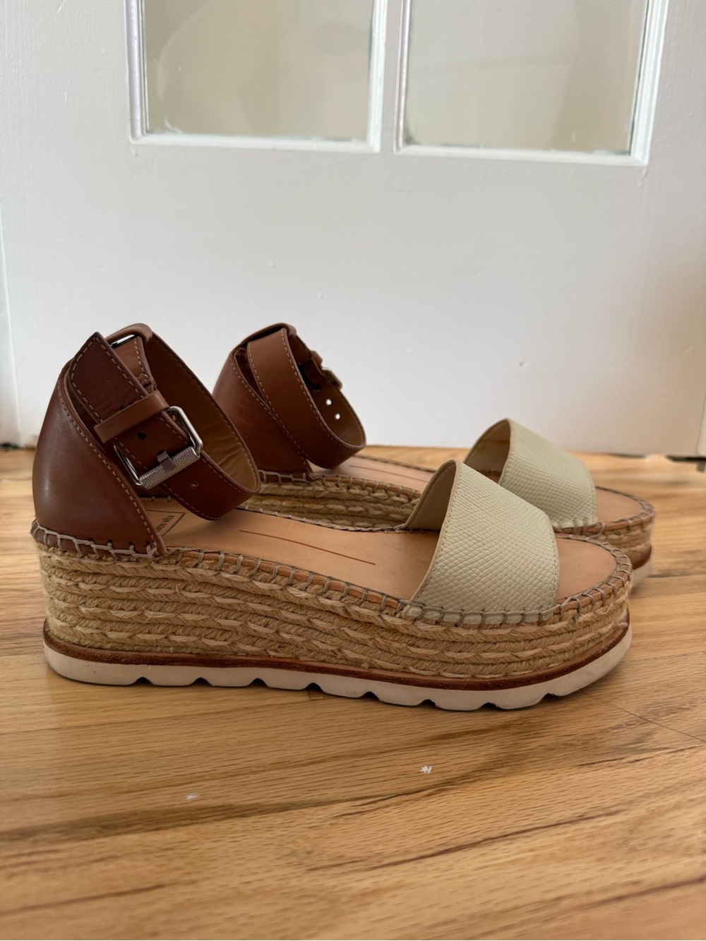 Dolce Vita Espadrille Platform Sandals in Cream and Brown